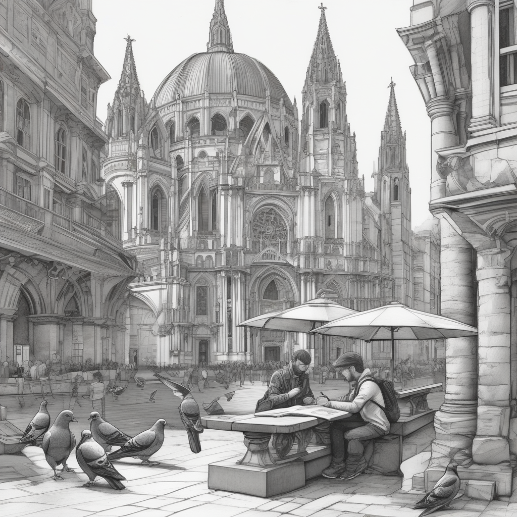 Ultra Realistic Photo Of A Person Sketching Architecture In A Plaza