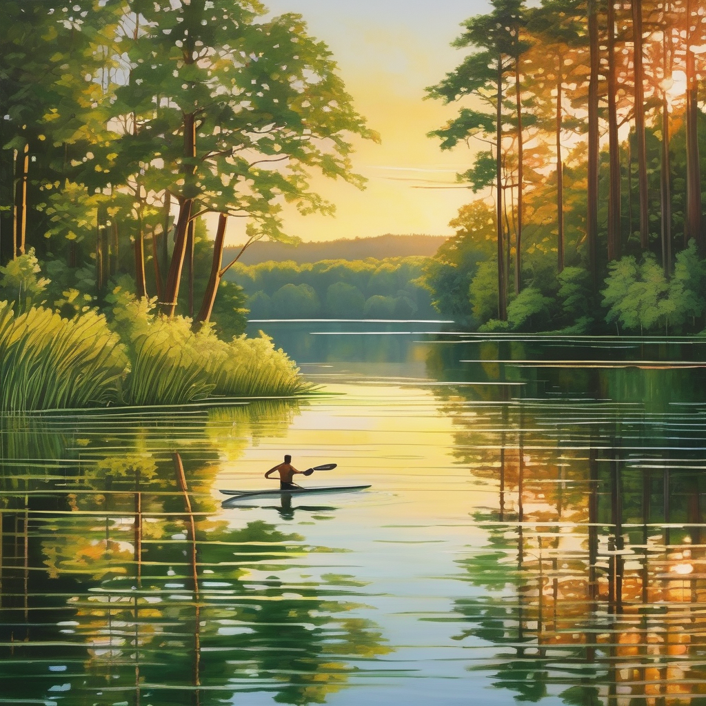 Ultra Realistic Photo Of A Person Swimming In A Lake At Golden Hour