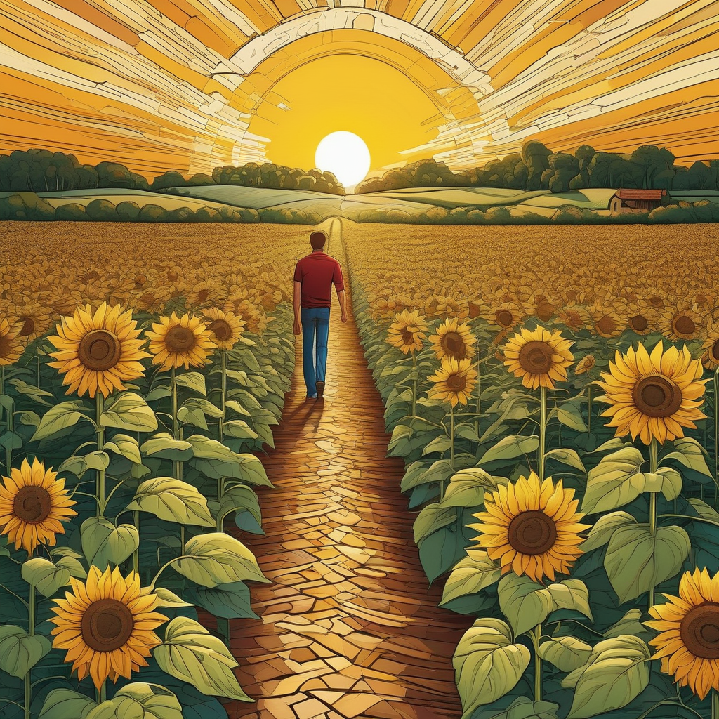 Ultra Realistic Photo Of A Person Walking Through A Sunflower Maze