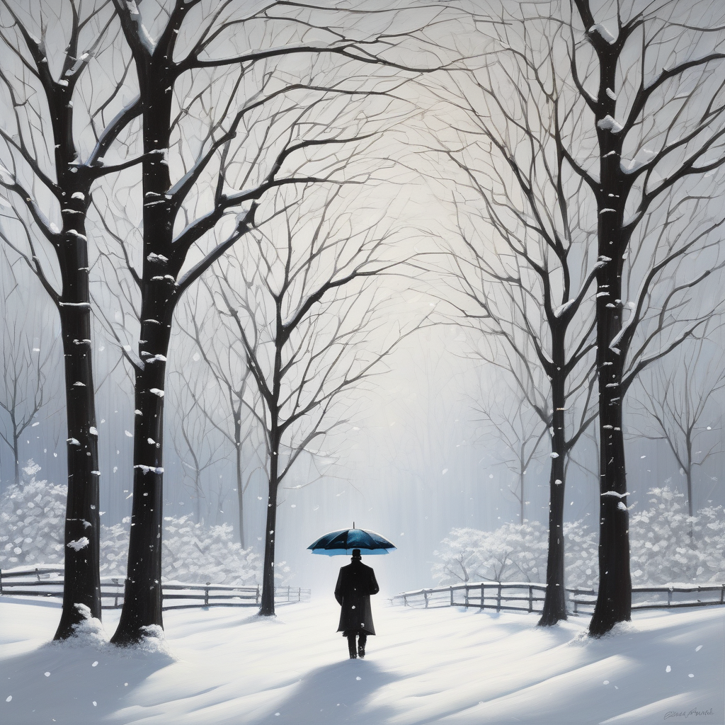 Ultra Realistic Photo Of A Person Walking Through Heavy Snow With Umbr