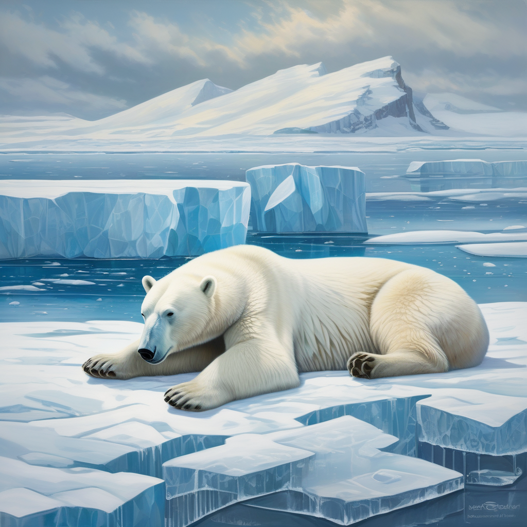 Ultra Realistic Photo Of A Polar Bear Lying On Icy Ground