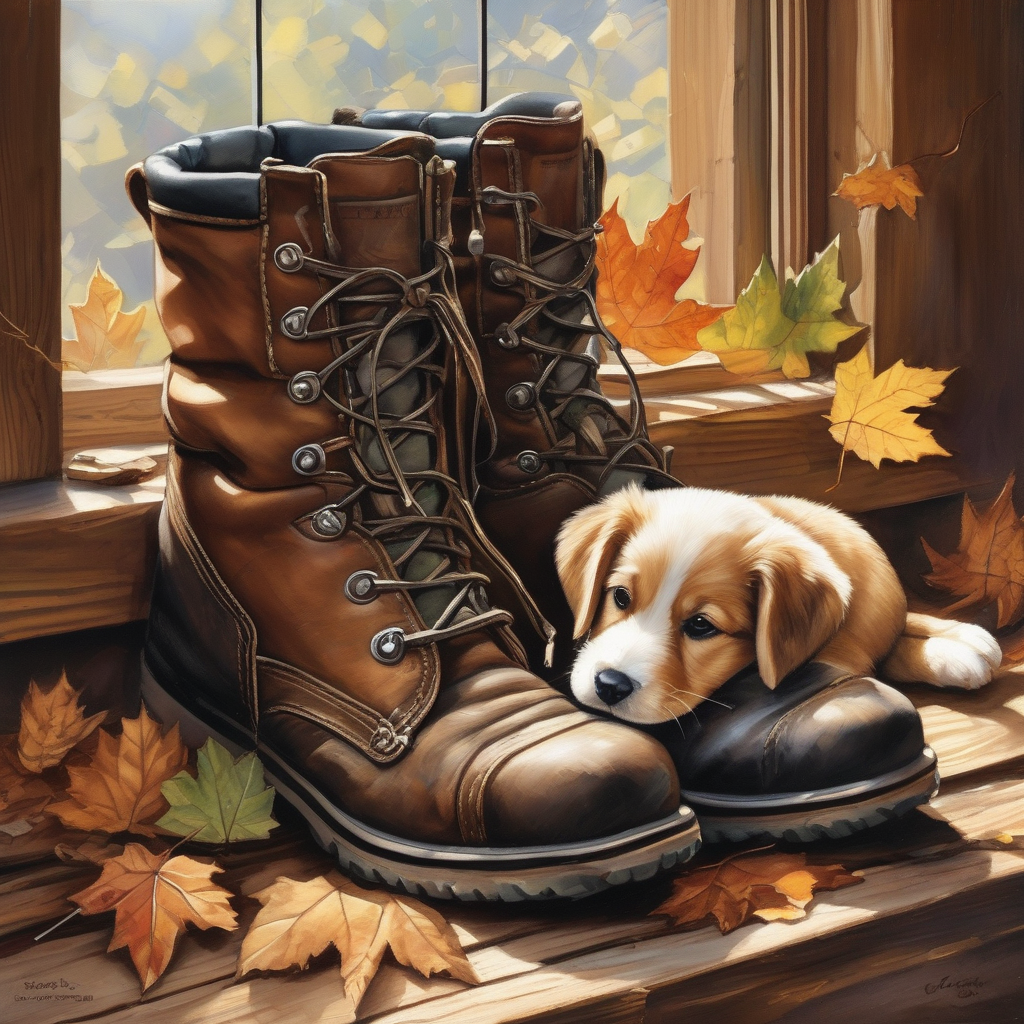 Ultra Realistic Photo Of A Puppy Sleeping Inside A Boot