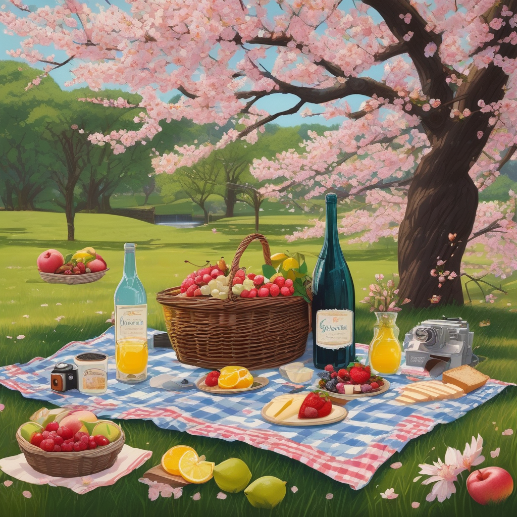 Ultra Realistic Photo Of A Rustic Picnic Under A Cherry Blossom Tree
