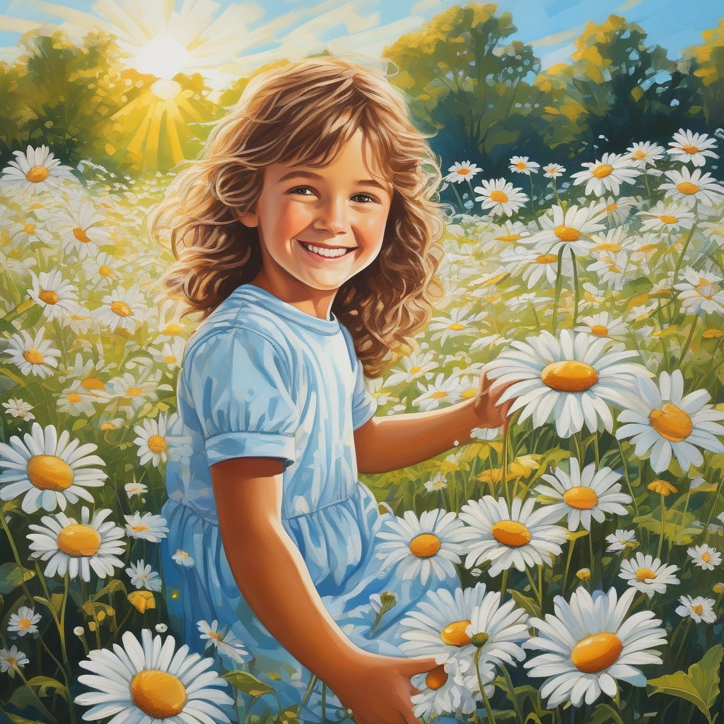 Ultra Realistic Photo Of A Smiling Child In A Field Of Daisies