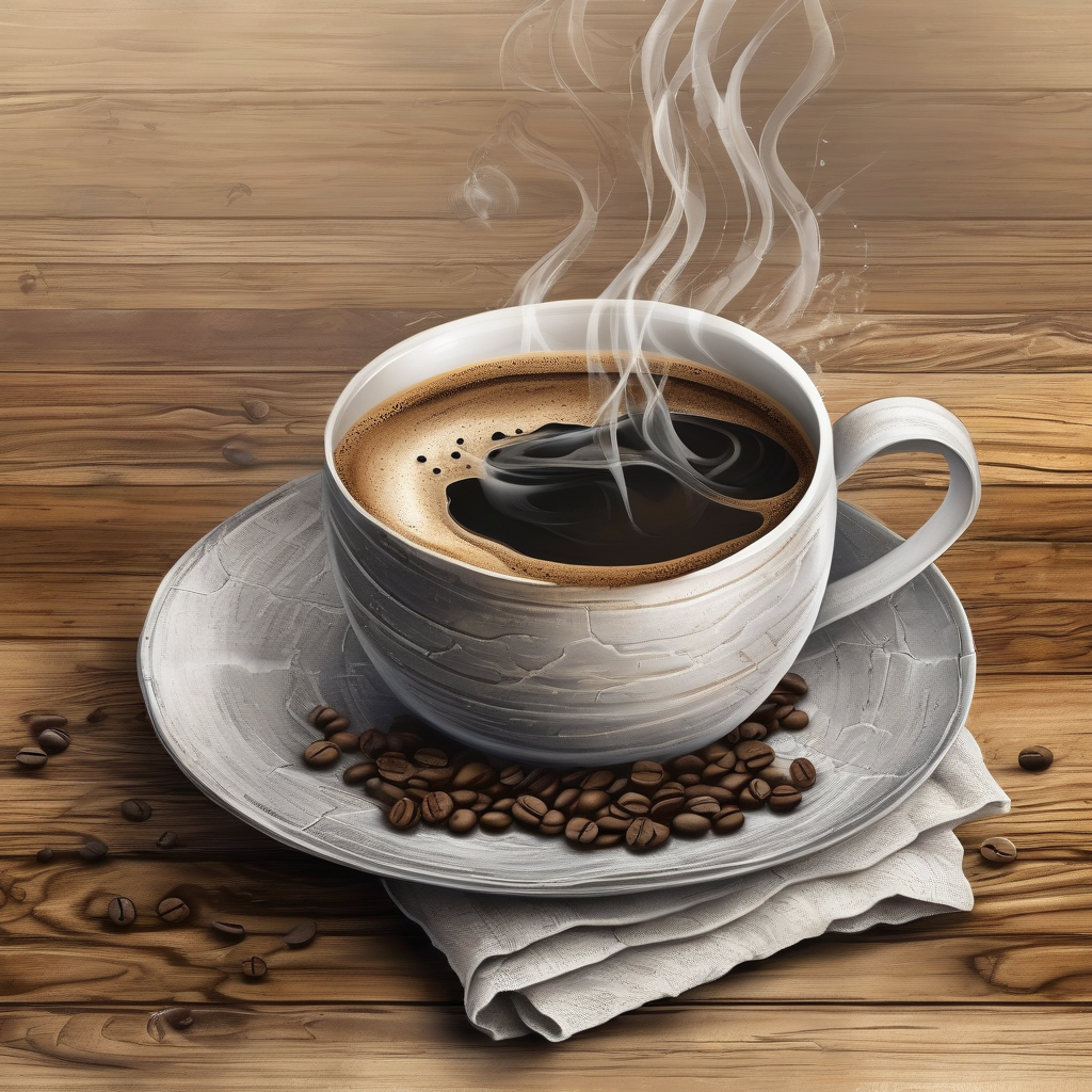 Ultra Realistic Photo Of A Steaming Coffee Mug On A Rustic Table