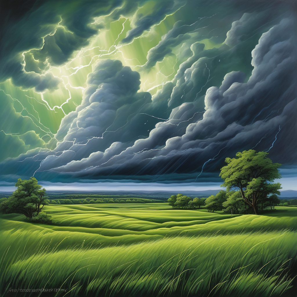Ultra Realistic Photo Of A Storm Forming Above Tall Grass
