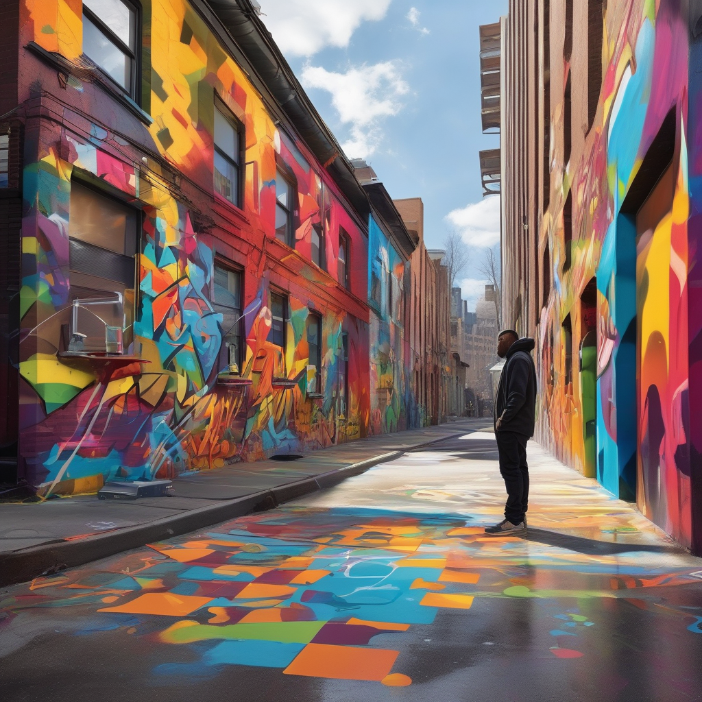 Ultra Realistic Photo Of A Street Artist Spray Painting A Mural