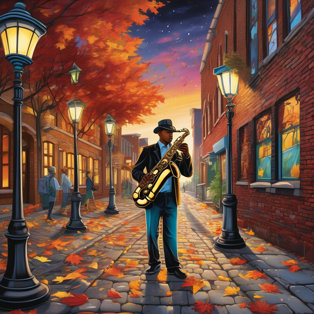 Ultra Realistic Photo Of A Street Musician Playing Saxophone At Dusk