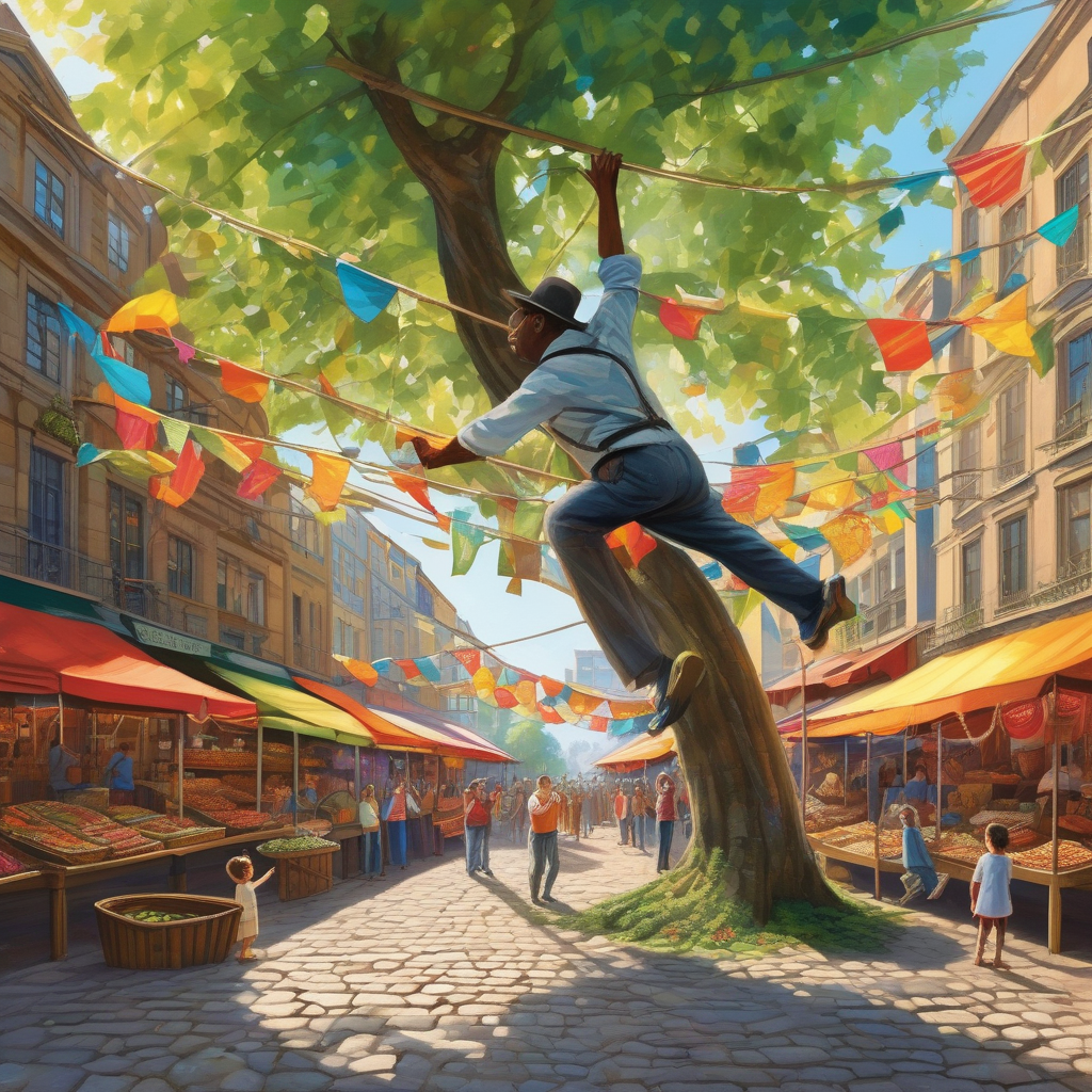 Ultra Realistic Photo Of A Street Performer Balancing On A Rope