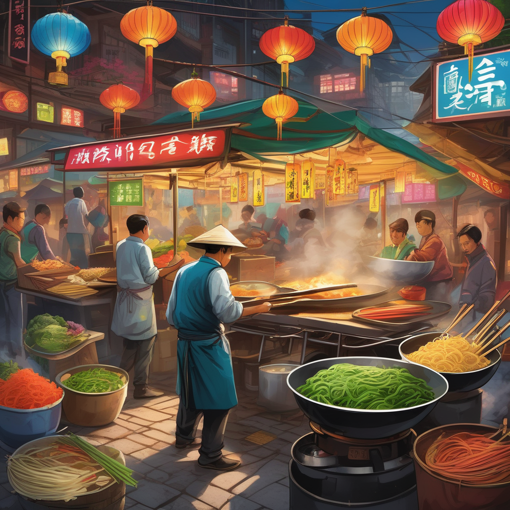 Ultra Realistic Photo Of A Street Vendor Cooking Noodles