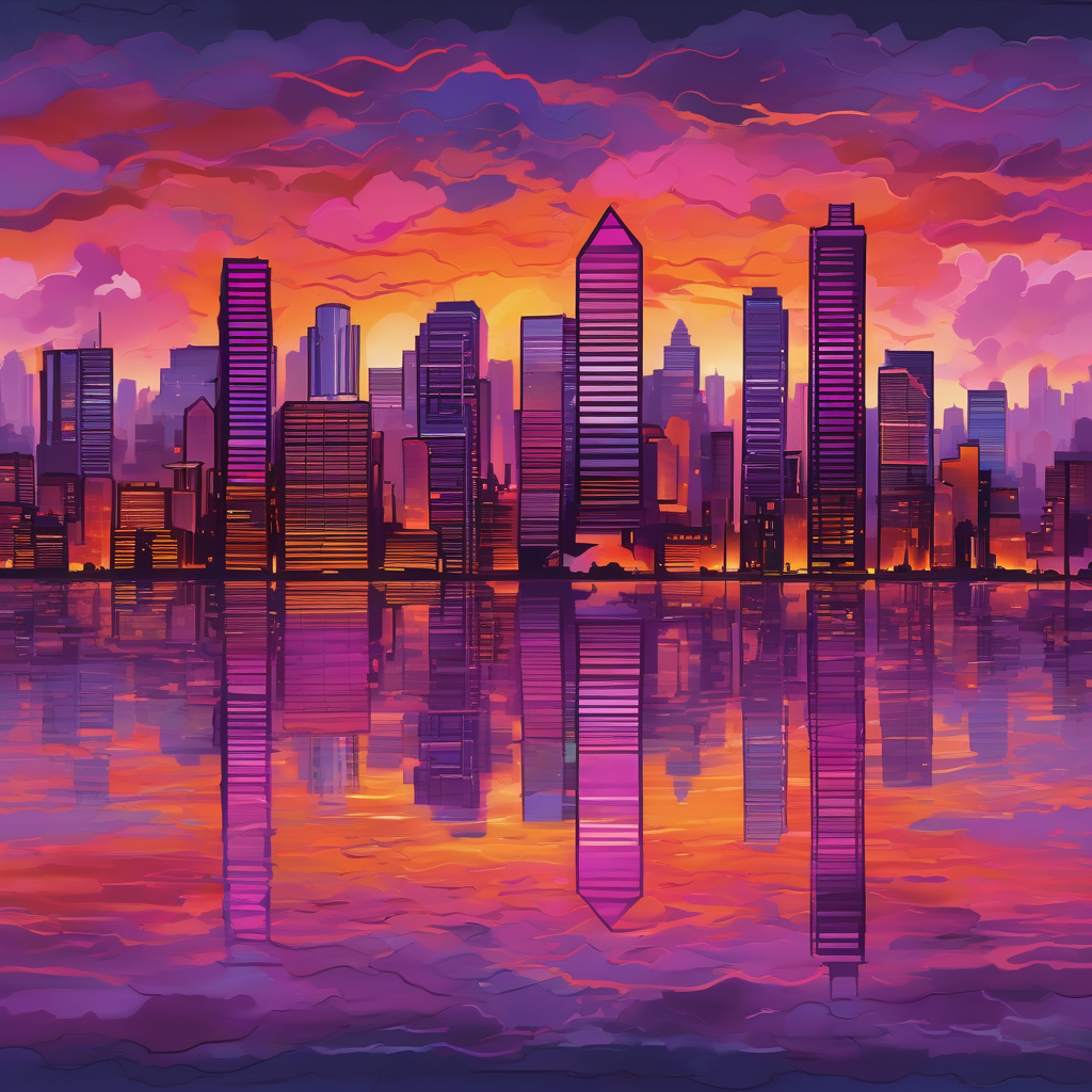 Ultra Realistic Photo Of A Sunset Glowing Through City Buildings