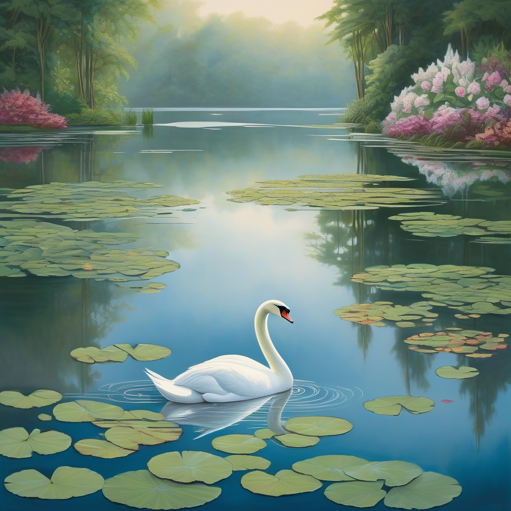 Ultra Realistic Photo Of A Swan Gliding On A Still Lake