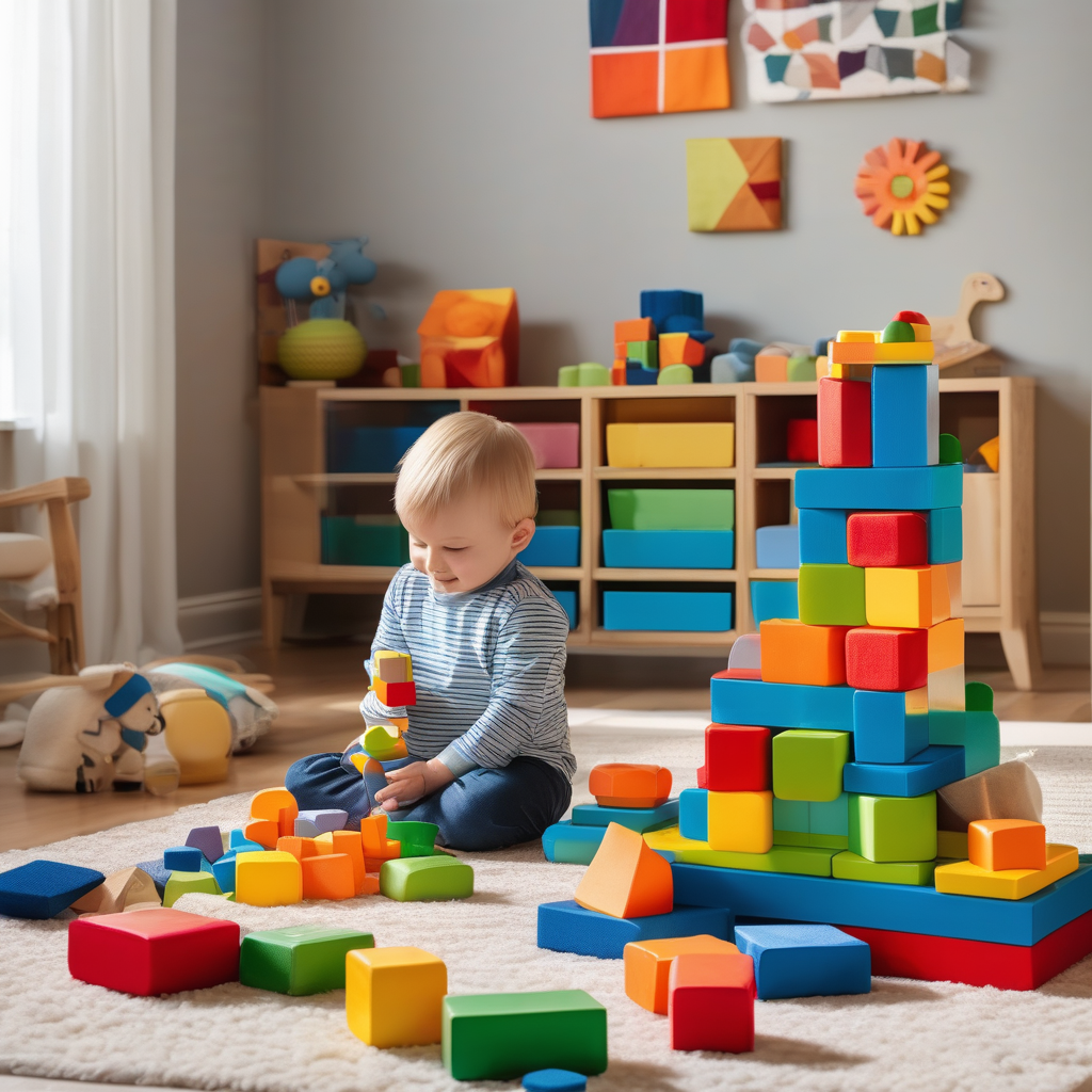 Ultra Realistic Photo Of A Toddler Playing With Building Blocks