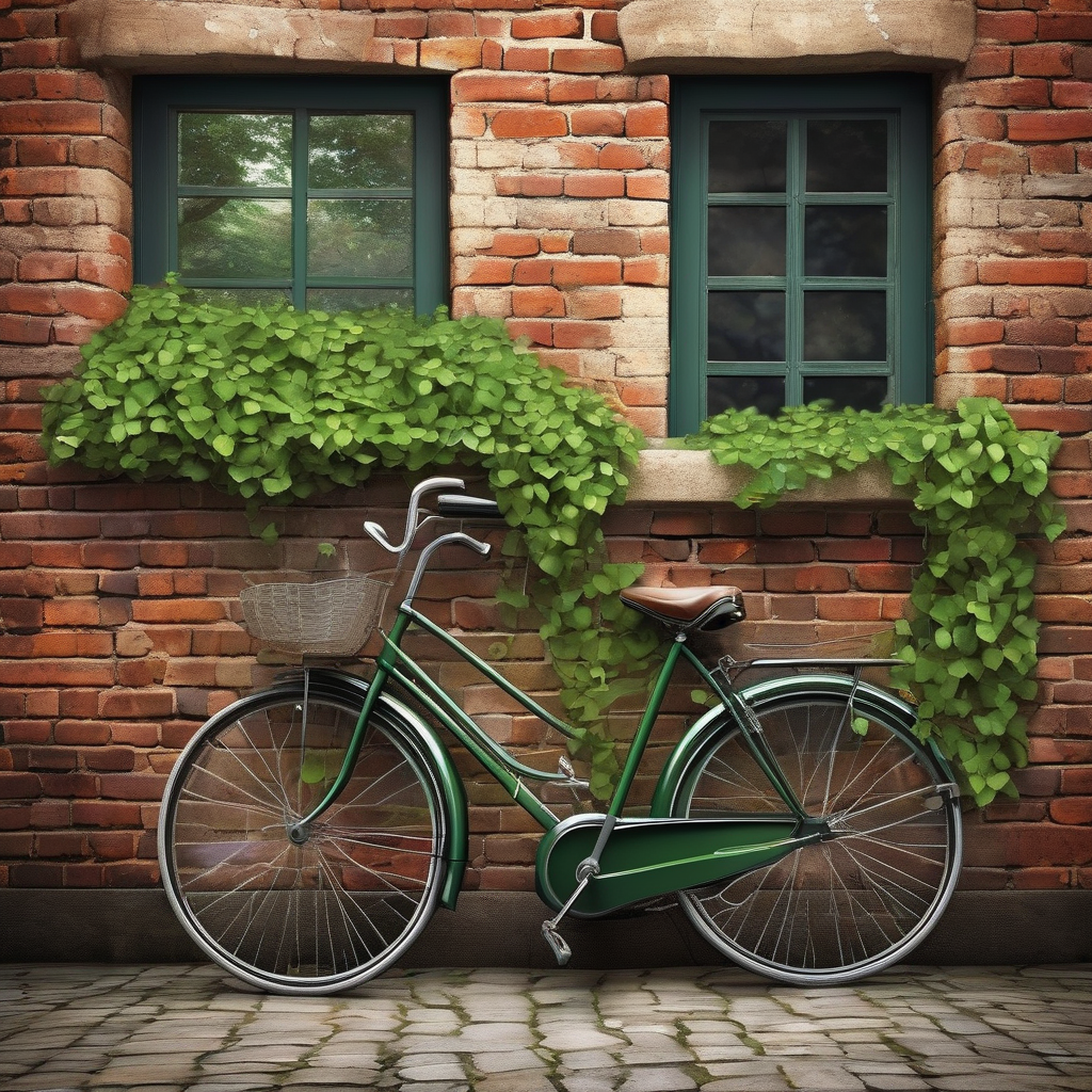 Ultra Realistic Photo Of A Vintage Bicycle Leaning On A Brick Wall