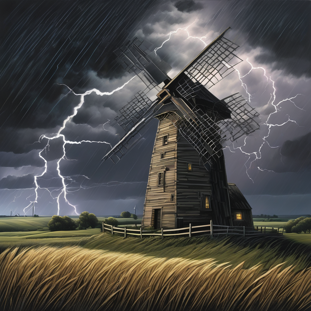 Ultra Realistic Photo Of A Windmill Spinning In Stormy Wind