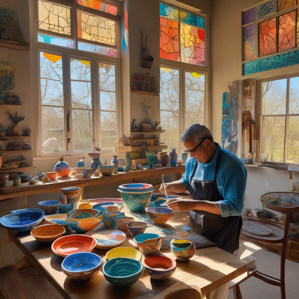 Ultra Realistic Photo Of A Woman Painting Ceramics In Natural Light