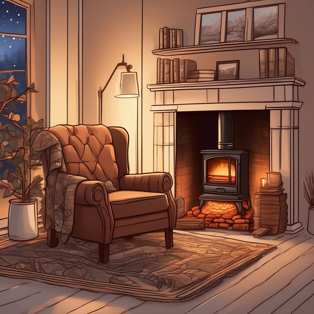 Ultra Realistic Photo Of A Woman Relaxing By The Fireplace