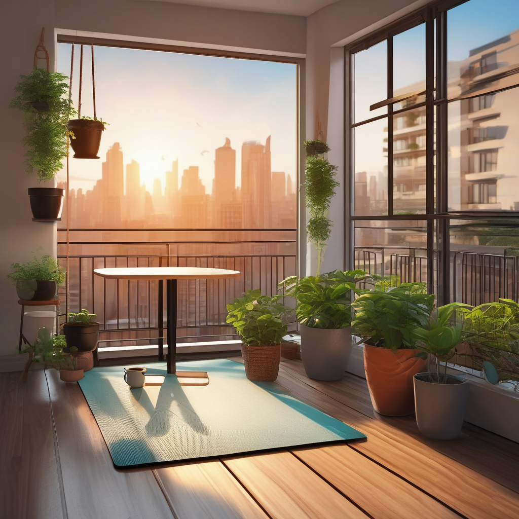 Ultra Realistic Photo Of A Woman Stretching On A Balcony