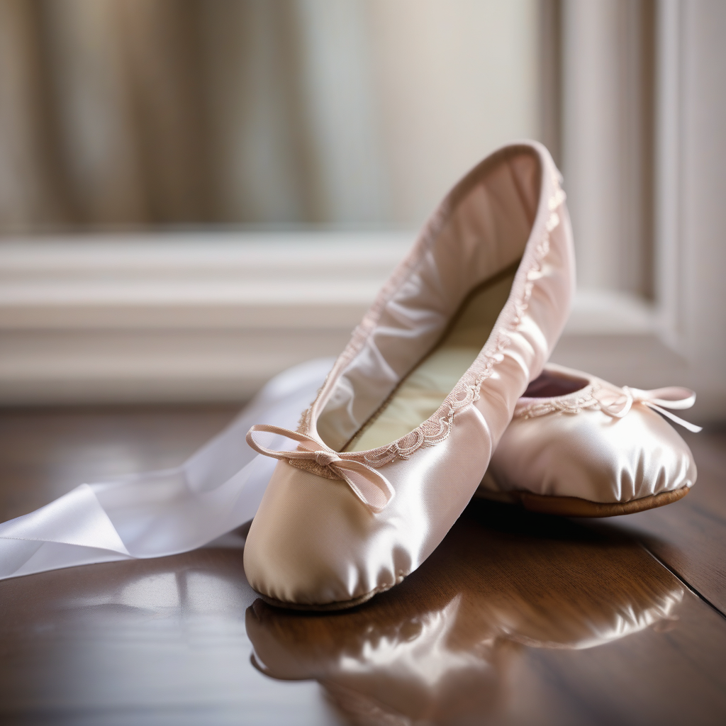 Ultra Realistic Photo Of A Woman Tying Ballet Shoes Beside A Mirror