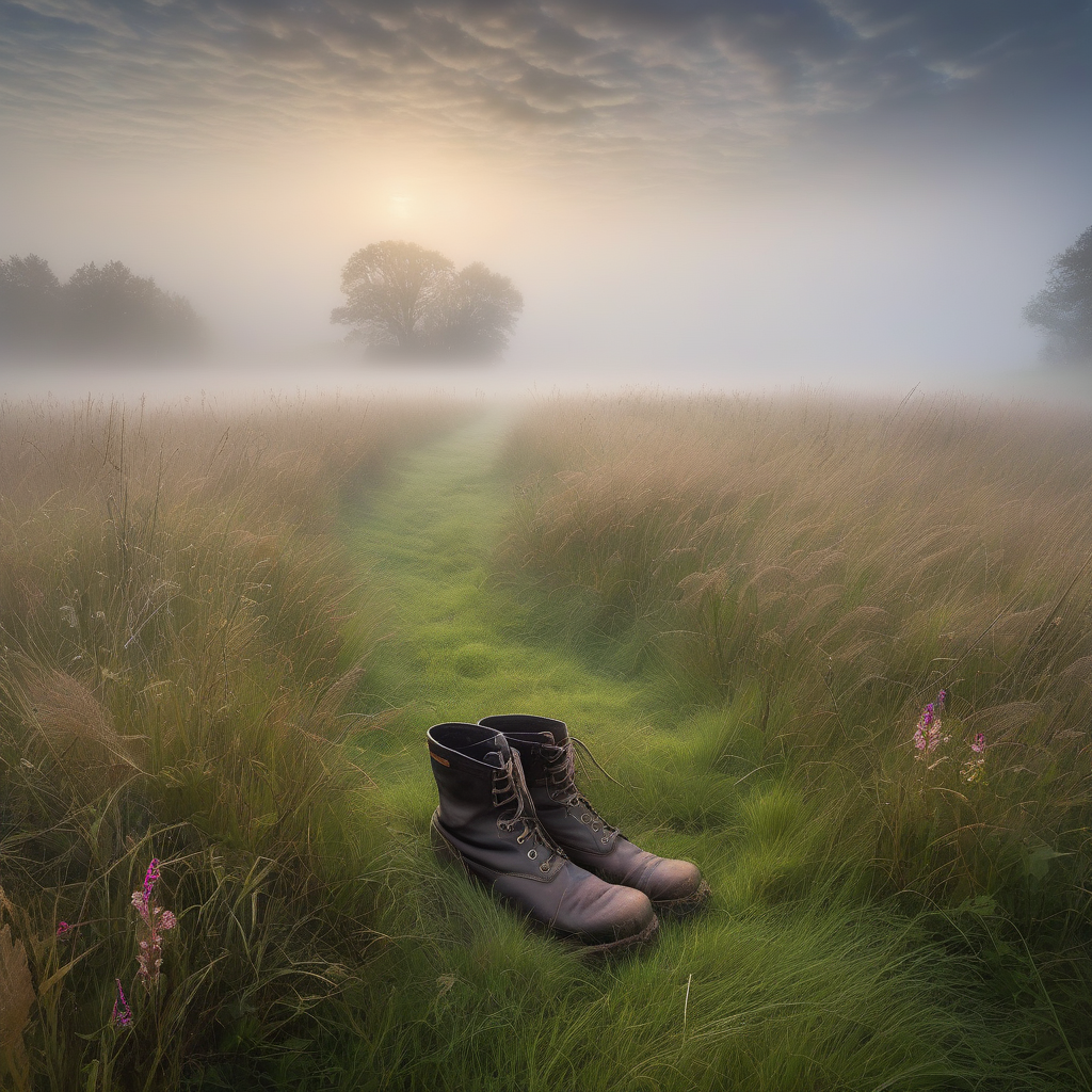 Ultra Realistic Photo Of A Woman Walking Through A Field In Fog