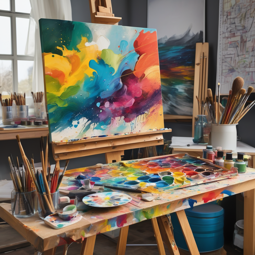 Ultra Realistic Photo Of A Woman Wearing Headphones While Painting