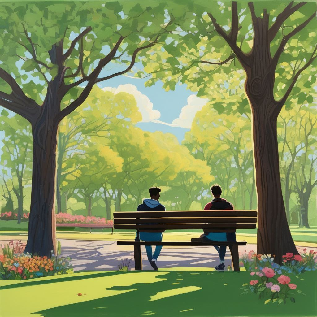 Ultra Realistic Photo Of A Young Couple Laughing At A Park Bench