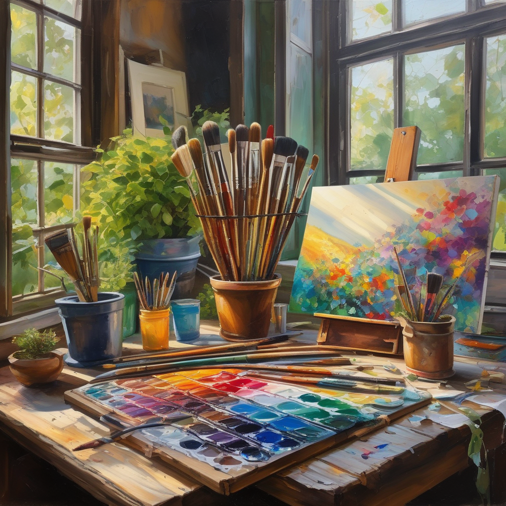 Ultra Realistic Photo Of An Artist Painting Under Morning Sunlight