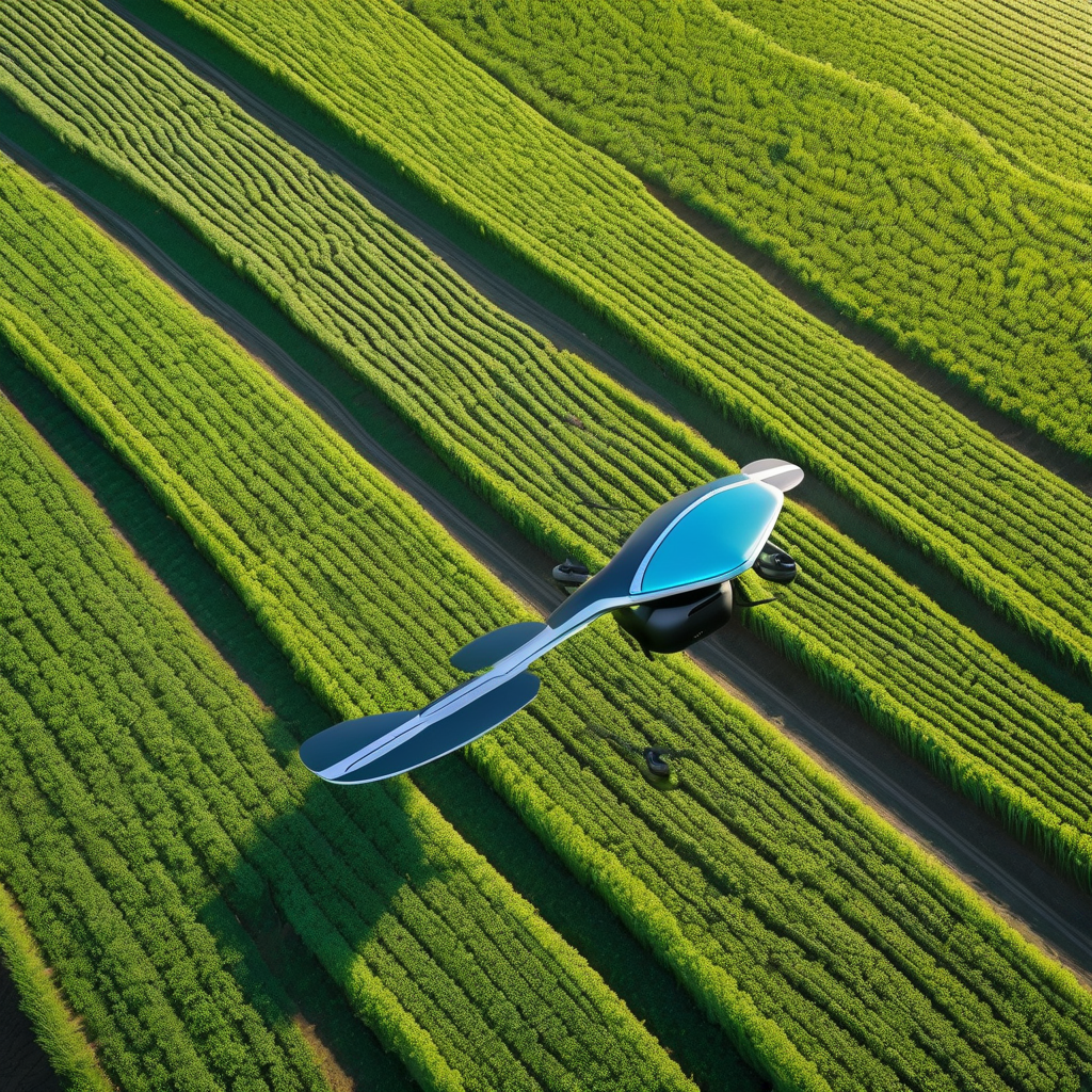A Futuristic Drone Flying Over A Farmland Ultra Realistic Concept Rend