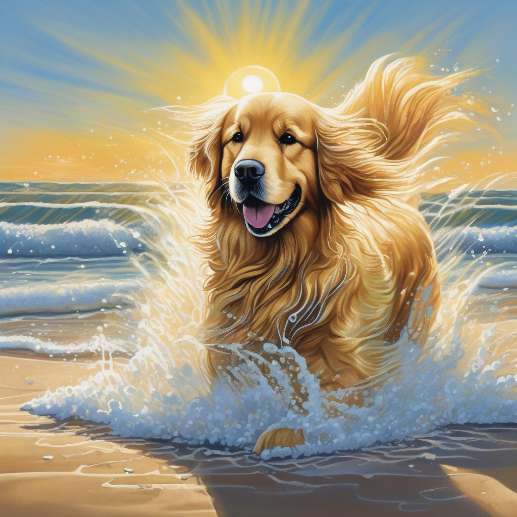 A Golden Retriever Shaking Off Water At The Beach Motion And Splash De