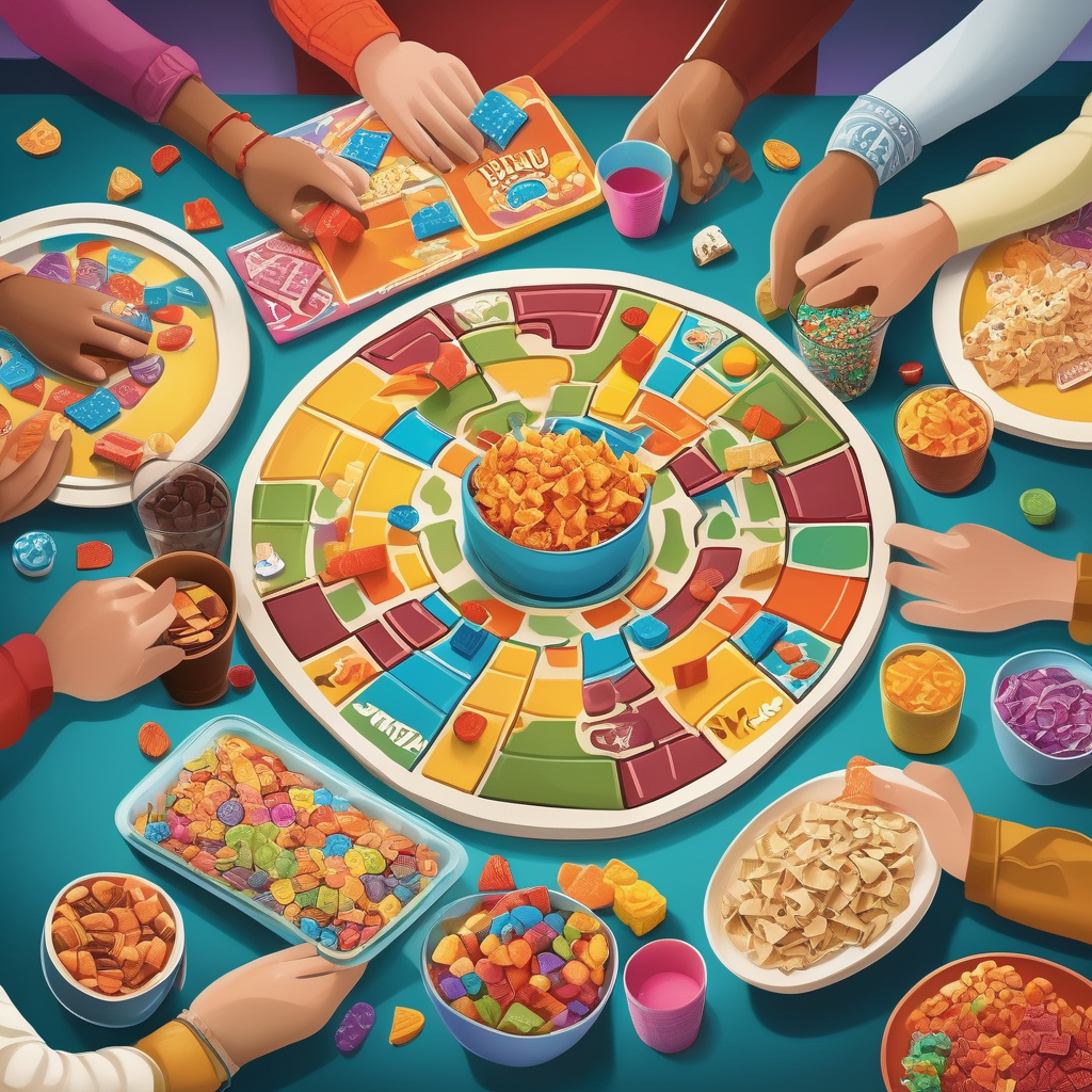 A Group Of Friends Playing Board Games On A Table Snacks And Hands Cap