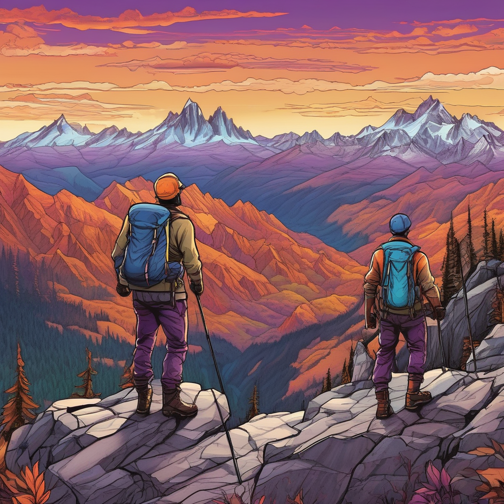 A Group Of Hikers Reaching A Mountain Summit Panoramic View Ultra Deta
