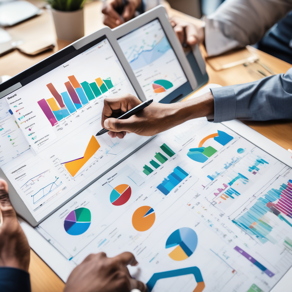 A Hand Pointing At A Google Analytics Chart On A Tablet Team Discussio
