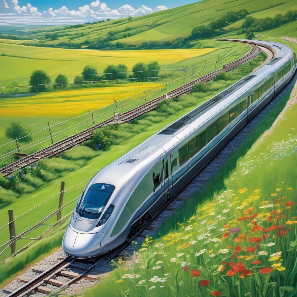 A High Speed Train Moving Through A Countryside Field Ultra Realistic 