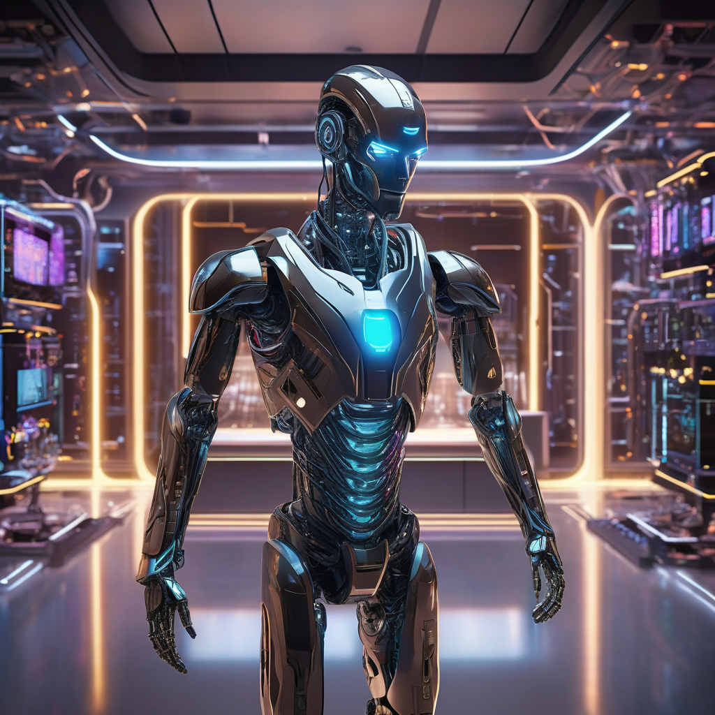 A Humanoid Ai Robot In A Futuristic Lab Glowing Lights Realistic Detai