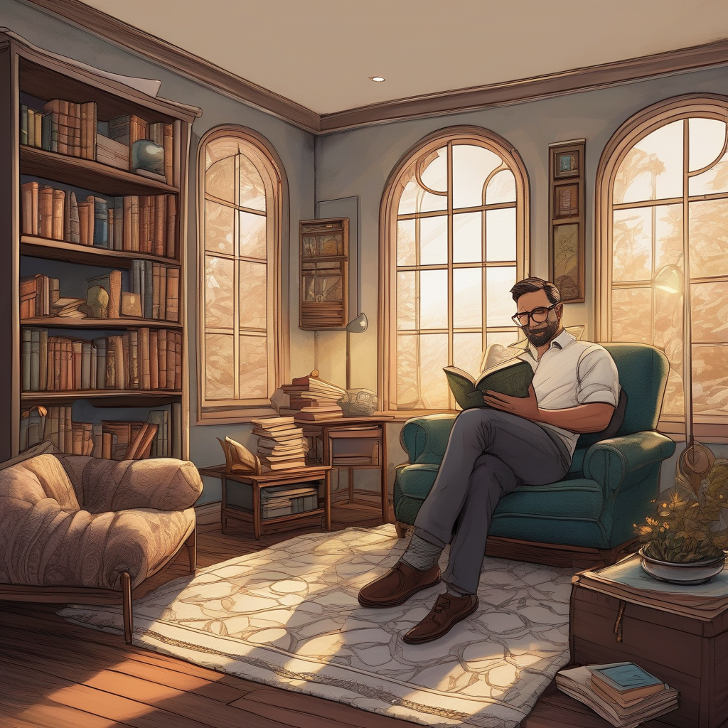 A Man Reading A Book On A Couch In A Softly Lit Room Blanket Texture A