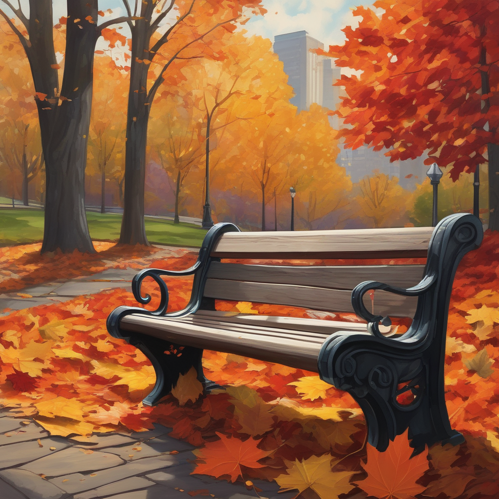 A Man Sitting On A Bench With A Newspaper And Coffee In Autumn Fallen 