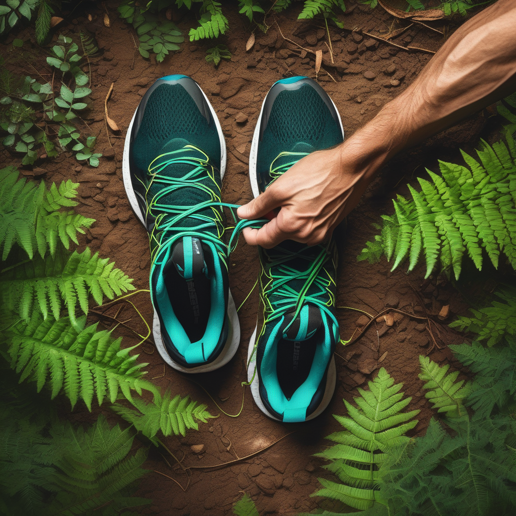 A Man Tying Running Shoes On A Forest Trail Close Up On Hands And Lace