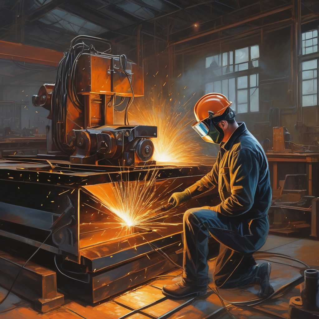 A Man Welding Metal With Sparks Flying In A Dark Industrial Setting Ul