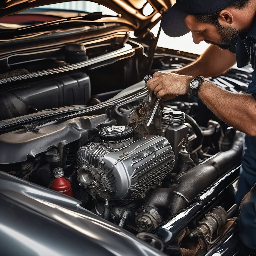 A Mechanic Fixing A Car Engine Hands Covered In Grease Garage Lighting
