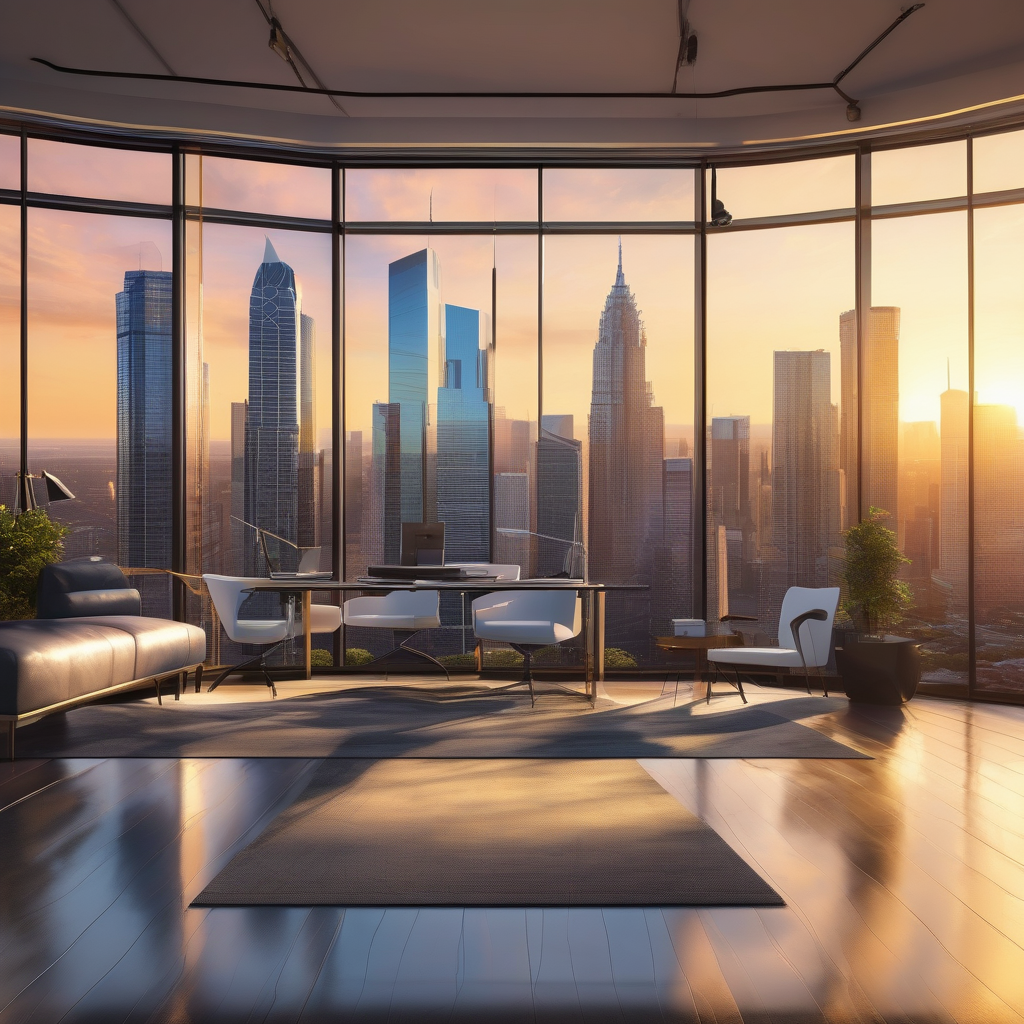 A Businesswoman Standing By A Floor To Ceiling Window In A High Rise O