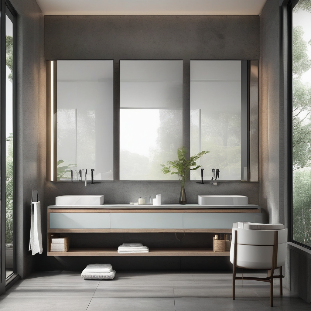 A Modern Bathroom Mirror With Condensation After Shower Fingerprints A