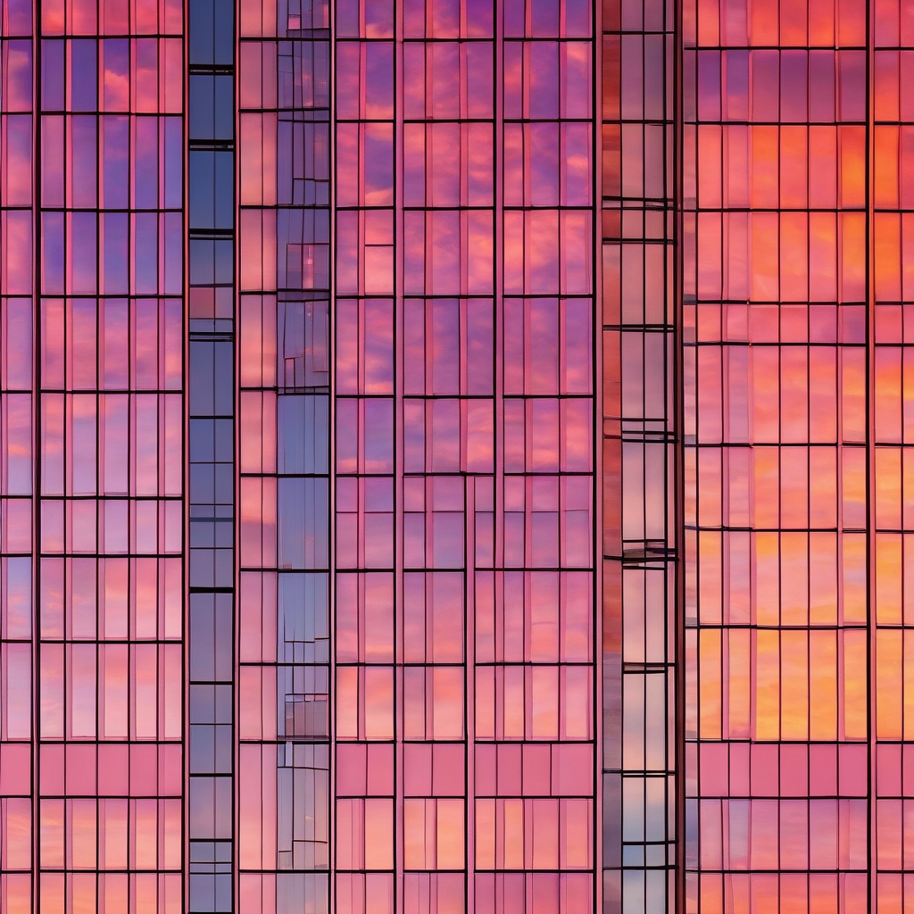 A Modern Glass Skyscraper Reflecting Sunset Clouds Viewed From Below A