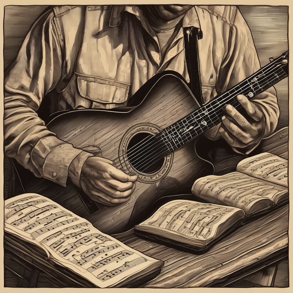 A Musician Tuning A Guitar In A Dimly Lit Room With Vintage Furniture 