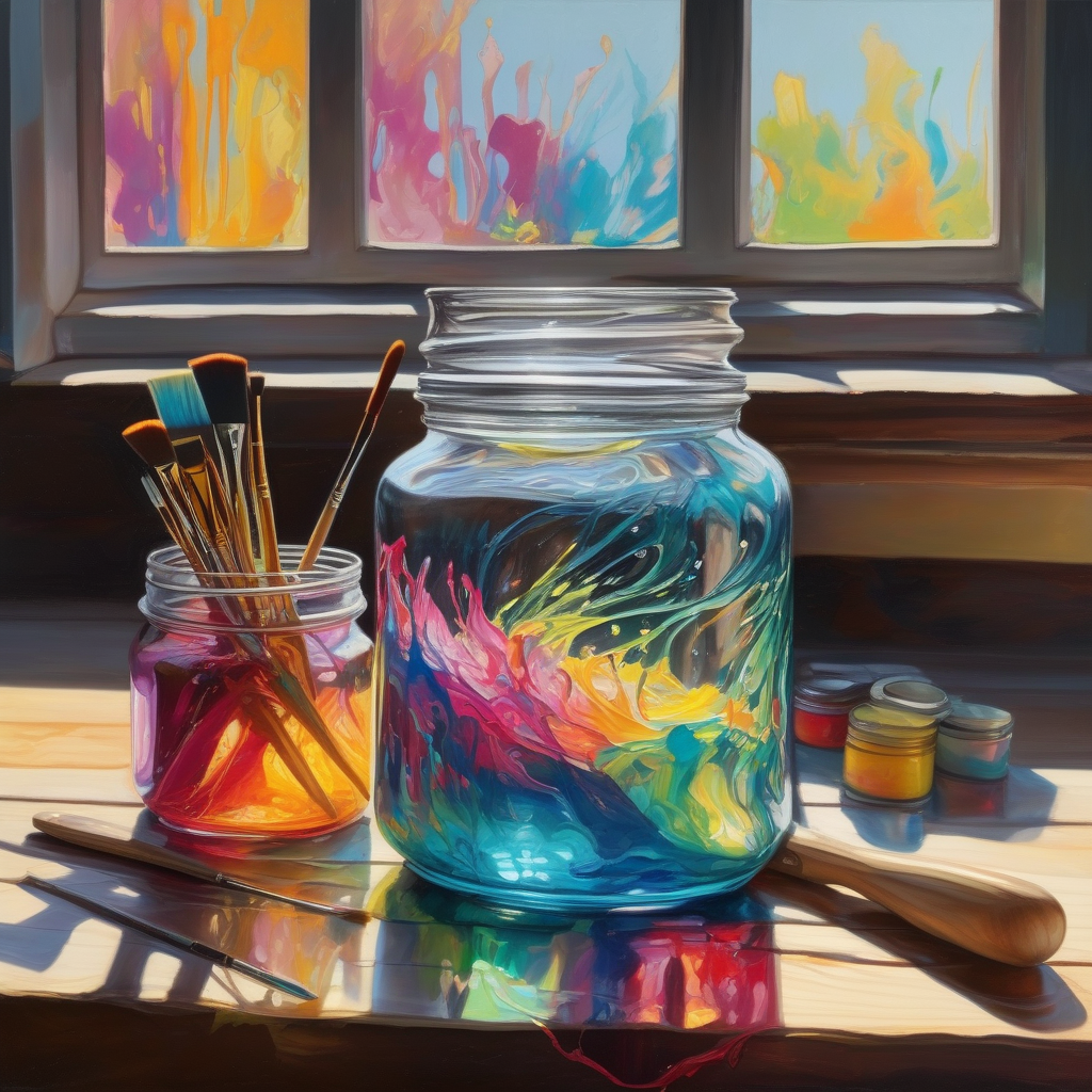 A Painter Cleaning Brushes In A Glass Jar Filled With Water Paint Resi
