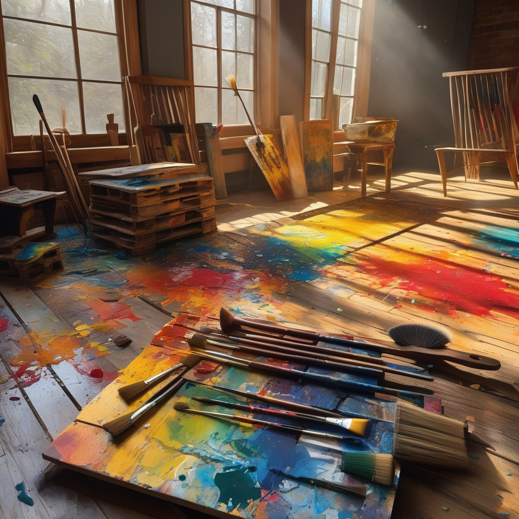 A Painter Mixing Colors On A Palette In A Sunlit Studio Ultra Detailed