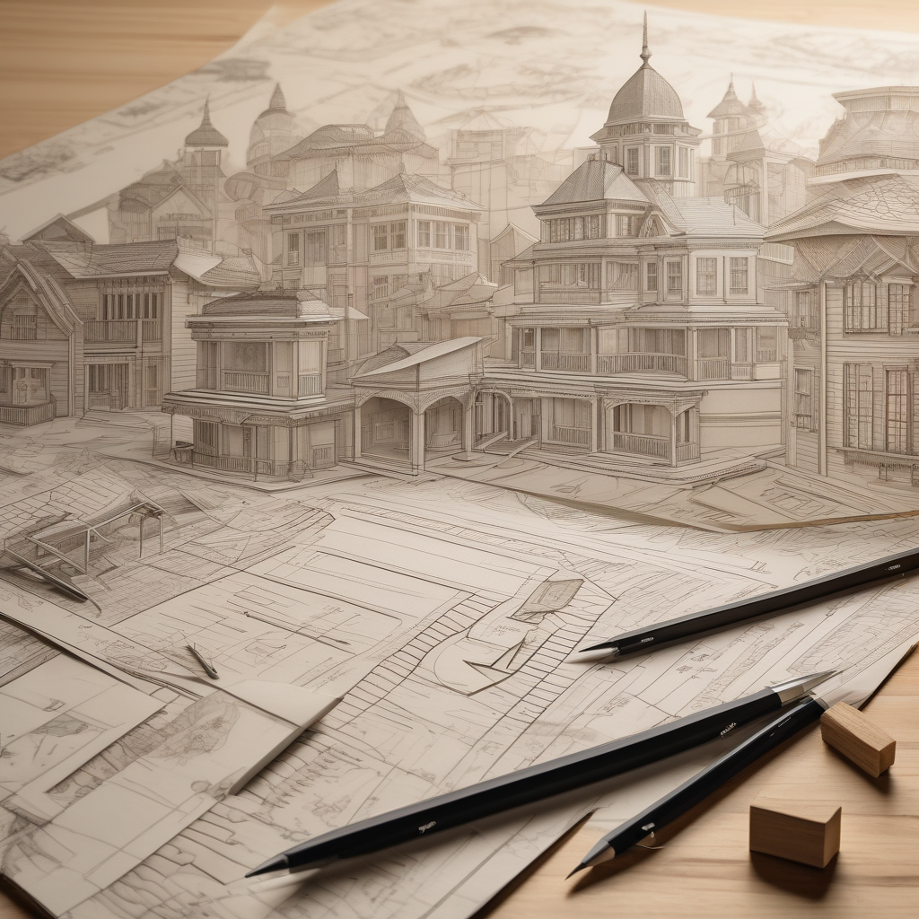 A Person Sketching Architectural Plans With A Ruler And Pencil Desk Su