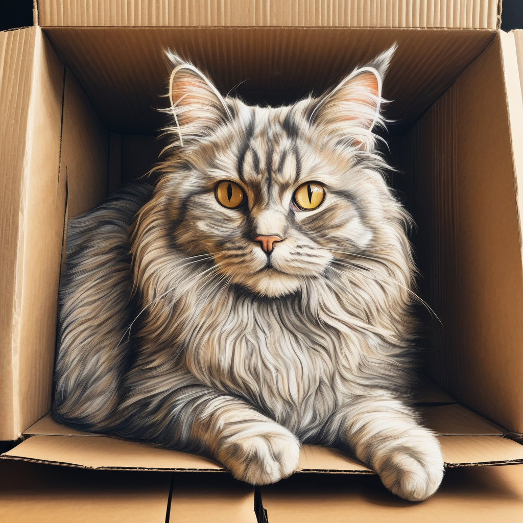A Cat Sitting In A Cardboard Box Surrounded By Sunlight And Dust Parti