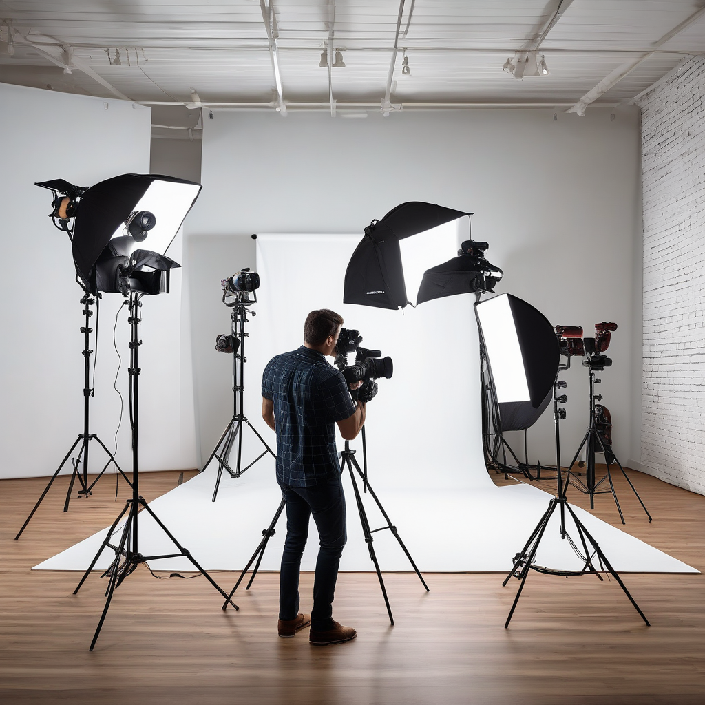 A Professional Photographer Adjusting Lighting Equipment In A Studio S