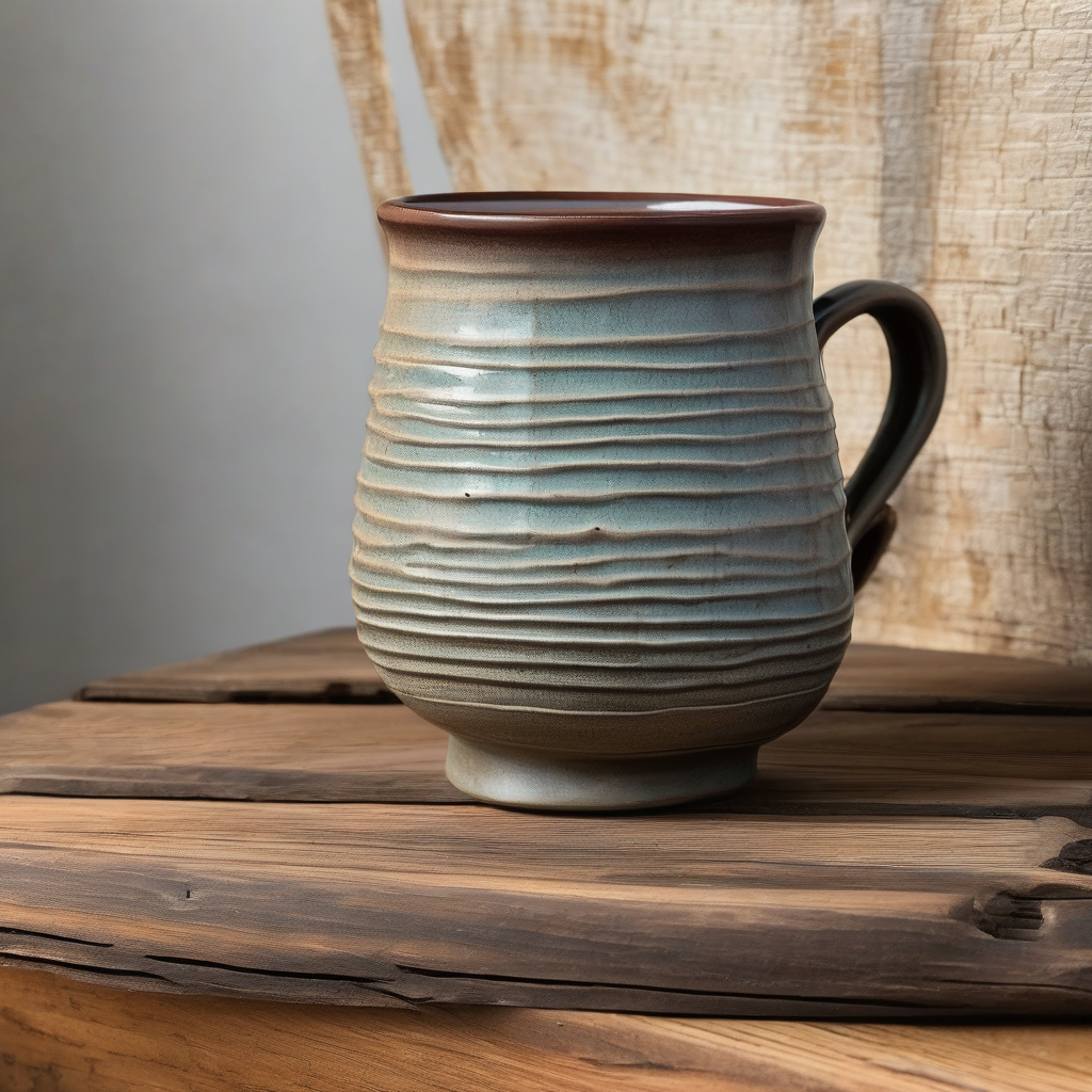 A Traditional Handmade Ceramic Mug On A Rustic Shelf Ultra Detailed Po