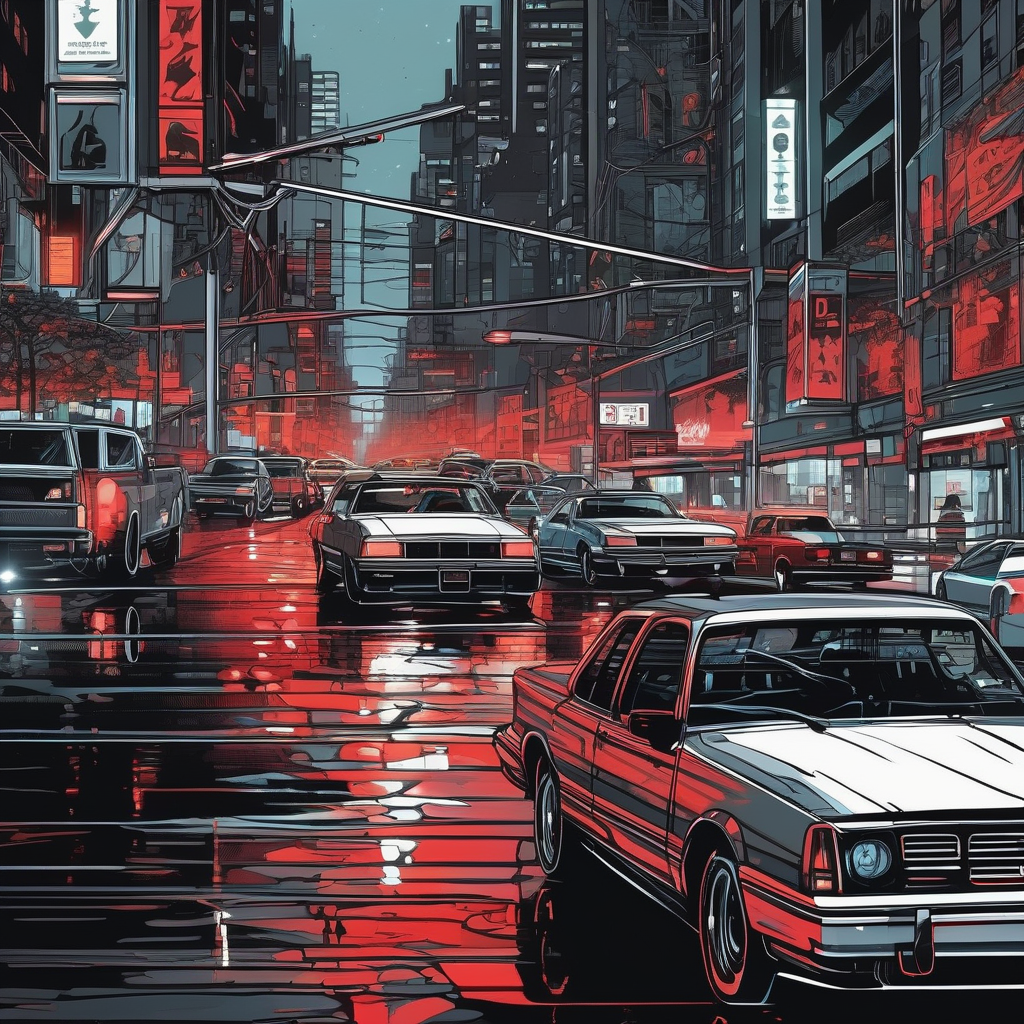 A Traffic Jam At Night With Brake Lights Reflecting Off Wet Cars Moody